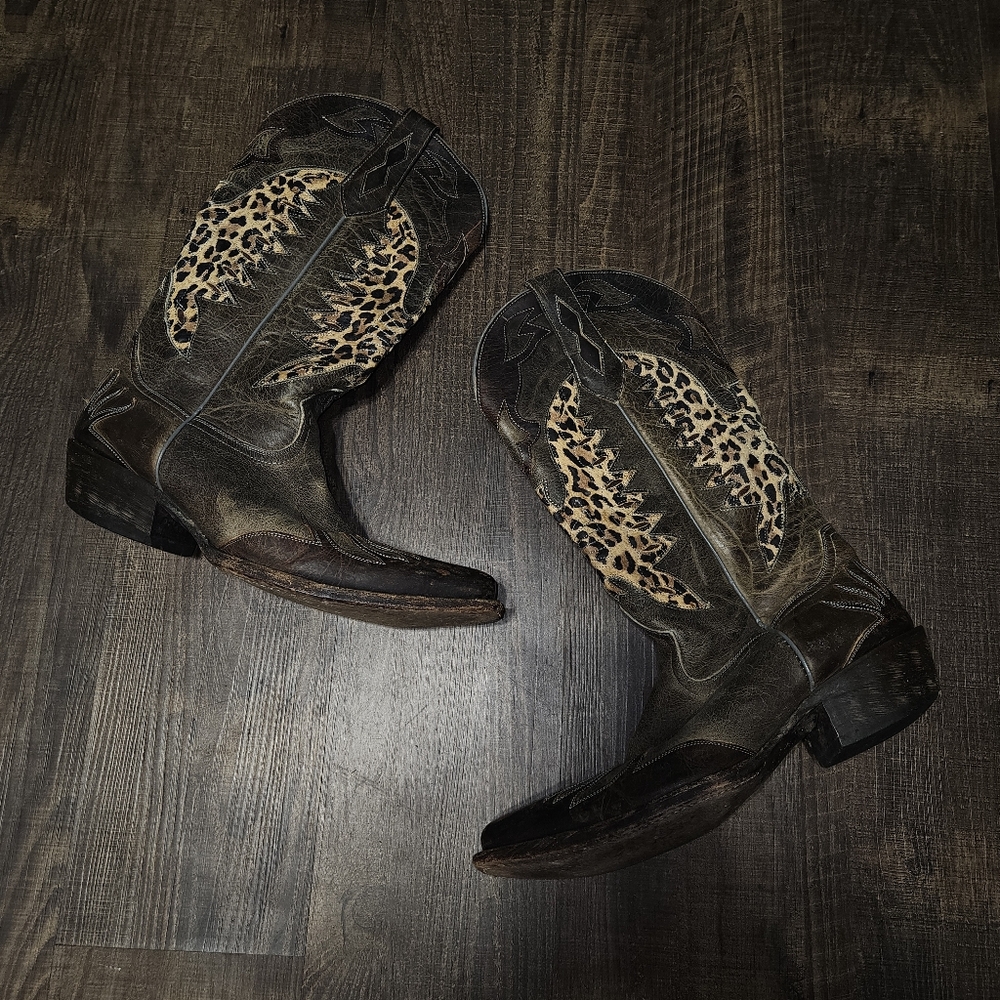 Johnny Ringo Brown and Leopard Heeled Boots